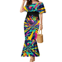 Colorful Bowling Ball and Pins Graphic Family Matching Mermaid Dress and Hawaiian Shirt Custom with Paint Splash - Wonder Print Shop