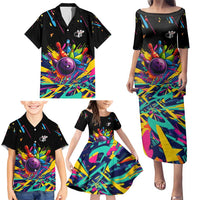 Colorful Bowling Ball and Pins Graphic Family Matching Puletasi and Hawaiian Shirt Custom with Paint Splash - Wonder Print Shop
