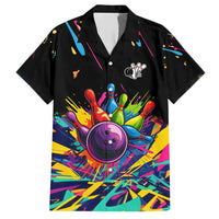 Colorful Bowling Ball and Pins Graphic Family Matching Short Sleeve Bodycon Dress and Hawaiian Shirt Custom with Paint Splash - Wonder Print Shop