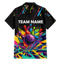 Colorful Bowling Ball and Pins Graphic Family Matching Short Sleeve Bodycon Dress and Hawaiian Shirt Custom with Paint Splash - Wonder Print Shop