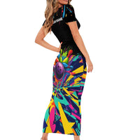 Colorful Bowling Ball and Pins Graphic Family Matching Short Sleeve Bodycon Dress and Hawaiian Shirt Custom with Paint Splash - Wonder Print Shop
