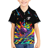 Colorful Bowling Ball and Pins Graphic Family Matching Short Sleeve Bodycon Dress and Hawaiian Shirt Custom with Paint Splash - Wonder Print Shop