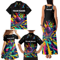 Colorful Bowling Ball and Pins Graphic Family Matching Tank Maxi Dress and Hawaiian Shirt Custom with Paint Splash - Wonder Print Shop