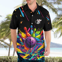 Colorful Bowling Ball and Pins Graphic Hawaiian Shirt Custom with Paint Splash - Wonder Print Shop