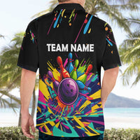 Colorful Bowling Ball and Pins Graphic Hawaiian Shirt Custom with Paint Splash - Wonder Print Shop