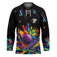 Colorful Bowling Ball and Pins Graphic Hockey Jersey Custom with Paint Splash - Wonder Print Shop