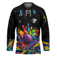 Colorful Bowling Ball and Pins Graphic Hockey Jersey Custom with Paint Splash - Wonder Print Shop