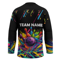 Colorful Bowling Ball and Pins Graphic Hockey Jersey Custom with Paint Splash - Wonder Print Shop