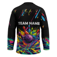 Colorful Bowling Ball and Pins Graphic Hockey Jersey Custom with Paint Splash - Wonder Print Shop