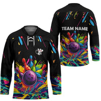 Colorful Bowling Ball and Pins Graphic Hockey Jersey Custom with Paint Splash - Wonder Print Shop