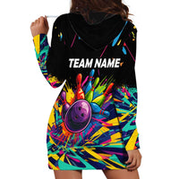 Colorful Bowling Ball and Pins Graphic Hoodie Dress Custom with Paint Splash - Wonder Print Shop
