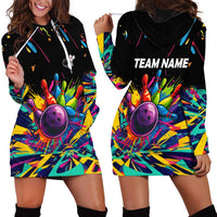 Colorful Bowling Ball and Pins Graphic Hoodie Dress Custom with Paint Splash - Wonder Print Shop