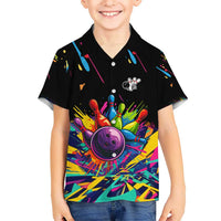 Colorful Bowling Ball and Pins Graphic Kid Hawaiian Shirt Custom with Paint Splash - Wonder Print Shop