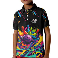 Colorful Bowling Ball and Pins Graphic Kid Polo Shirt Custom with Paint Splash - Wonder Print Shop
