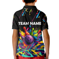 Colorful Bowling Ball and Pins Graphic Kid Polo Shirt Custom with Paint Splash - Wonder Print Shop