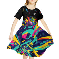Colorful Bowling Ball and Pins Graphic Kid Short Sleeve Dress Custom with Paint Splash - Wonder Print Shop