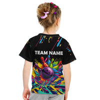 Colorful Bowling Ball and Pins Graphic Kid T Shirt Custom with Paint Splash - Wonder Print Shop