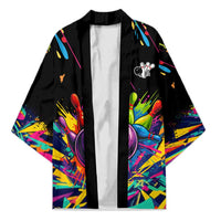 Colorful Bowling Ball and Pins Graphic Kimono Custom with Paint Splash - Wonder Print Shop