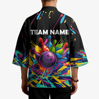 Colorful Bowling Ball and Pins Graphic Kimono Custom with Paint Splash - Wonder Print Shop