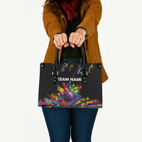 Colorful Bowling Ball and Pins Graphic Leather Bag Custom with Paint Splash - Wonder Print Shop