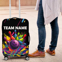 Colorful Bowling Ball and Pins Graphic Luggage Cover Custom with Paint Splash - Wonder Print Shop