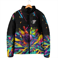 Colorful Bowling Ball and Pins Graphic Padded Jacket Custom with Paint Splash - Wonder Print Shop