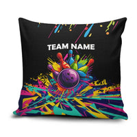 Colorful Bowling Ball and Pins Graphic Pillow Cover Custom with Paint Splash - Wonder Print Shop