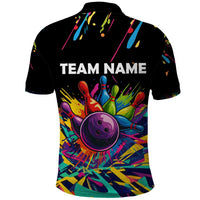 Colorful Bowling Ball and Pins Graphic Polo Shirt Custom with Paint Splash - Wonder Print Shop