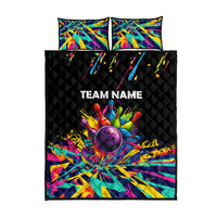 Colorful Bowling Ball and Pins Graphic Quilt Bed Set Custom with Paint Splash - Wonder Print Shop