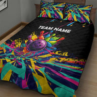Colorful Bowling Ball and Pins Graphic Quilt Bed Set Custom with Paint Splash - Wonder Print Shop