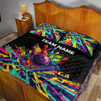 Colorful Bowling Ball and Pins Graphic Quilt Bed Set Custom with Paint Splash - Wonder Print Shop