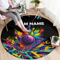 Colorful Bowling Ball and Pins Graphic Round Carpet Custom with Paint Splash - Wonder Print Shop