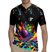 Colorful Bowling Ball and Pins Graphic Rugby Jersey Custom with Paint Splash - Wonder Print Shop