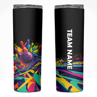 Colorful Bowling Ball and Pins Graphic Skinny Tumbler Custom with Paint Splash - Wonder Print Shop