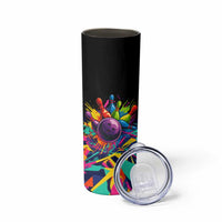 Colorful Bowling Ball and Pins Graphic Skinny Tumbler Custom with Paint Splash - Wonder Print Shop