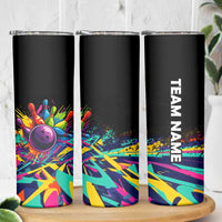 Colorful Bowling Ball and Pins Graphic Skinny Tumbler Custom with Paint Splash - Wonder Print Shop