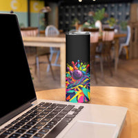 Colorful Bowling Ball and Pins Graphic Skinny Tumbler Custom with Paint Splash - Wonder Print Shop