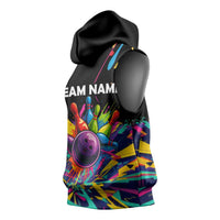 Colorful Bowling Ball and Pins Graphic Sleeveless Hoodie Custom with Paint Splash - Wonder Print Shop