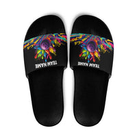 Colorful Bowling Ball and Pins Graphic Slide Sandals Custom with Paint Splash - Wonder Print Shop