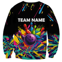 Colorful Bowling Ball and Pins Graphic Sweatshirt Custom with Paint Splash - Wonder Print Shop