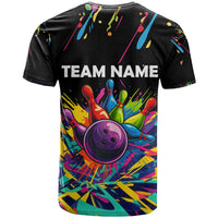 Colorful Bowling Ball and Pins Graphic T Shirt Custom with Paint Splash - Wonder Print Shop