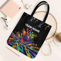 Colorful Bowling Ball and Pins Graphic Tote Bag Custom with Paint Splash - Wonder Print Shop