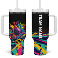 Colorful Bowling Ball and Pins Graphic Tumbler With Handle Custom with Paint Splash - Wonder Print Shop