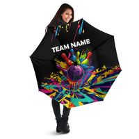 Colorful Bowling Ball and Pins Graphic Umbrella Custom with Paint Splash - Wonder Print Shop
