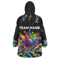 Colorful Bowling Ball and Pins Graphic Wearable Blanket Hoodie Custom with Paint Splash - Wonder Print Shop