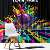 Colorful Bowling Ball and Pins Graphic Window Curtain Custom with Paint Splash - Wonder Print Shop