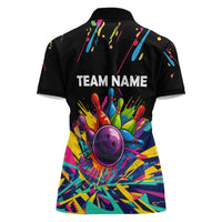 Colorful Bowling Ball and Pins Graphic Women Polo Shirt Custom with Paint Splash - Wonder Print Shop