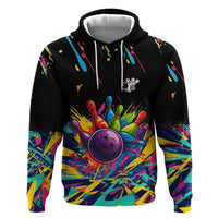 Colorful Bowling Ball and Pins Graphic Zip Hoodie Custom with Paint Splash - Wonder Print Shop
