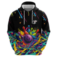 Colorful Bowling Ball and Pins Graphic Zip Hoodie Custom with Paint Splash - Wonder Print Shop