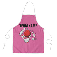 Pink and Black Bowling Apron Design with Red Ball and Pins and Custom Team Name Graphic - Wonder Print Shop
